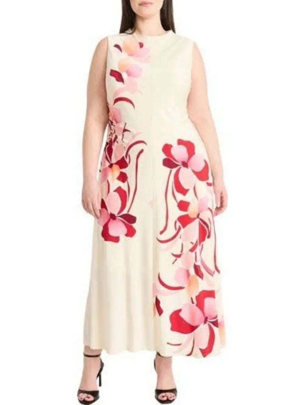 Maggie London Women's Sleeveless Mock Neck Floral Midi Dress size 16W